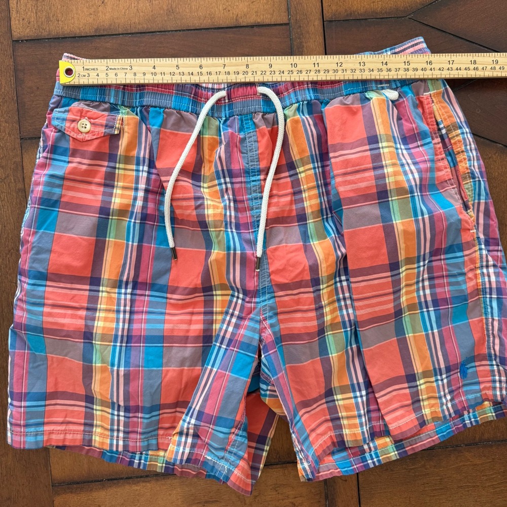 Polo Ralph Lauren Mens XXL Plaid Swim Trunks Multi Color Madras Mesh Lined Pony - Picture 7 of 9